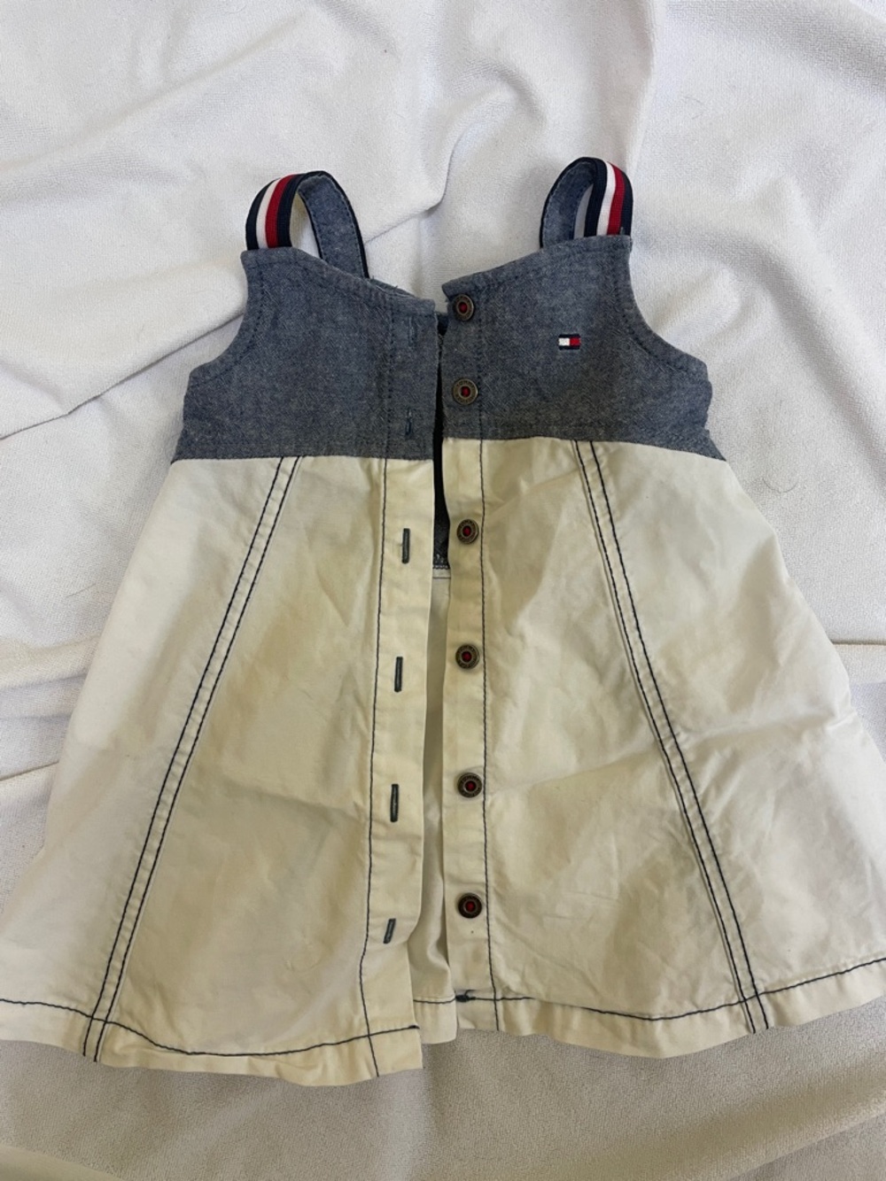 Tommy Hilfiger Navy & Cream Button-Front Dress with Striped Straps